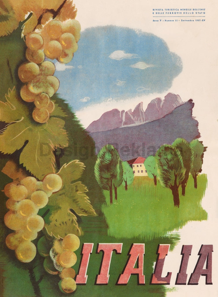 Italian Wine - Travel in Italy, 1937. Unframed Vintage Travel Poster Vintage Travel Poster Design Reklama