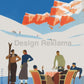 Winter Sport in the Dolomites Poster, circa 1938. Cover graphic by Mario Puppo. Unframed Vintage Travel Poster  Design Reklama